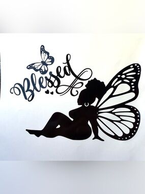Curvy Fairy Blessed Black Vinyl Car Truck Window Laptop Decal Bumper Sticker